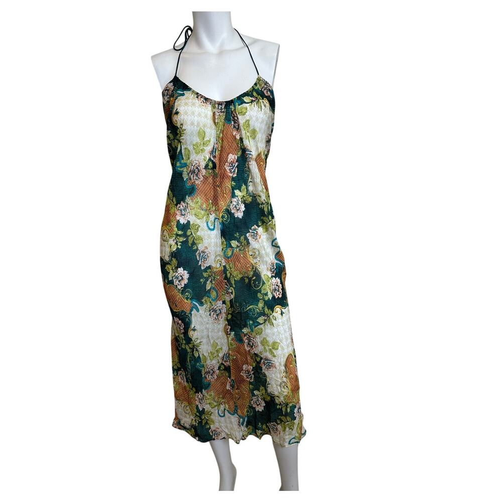 Bydee Floral Bias Cut Slip Dress/Cover Up S Viscose Midi Halter Resort Vacation - Picture 9 of 9